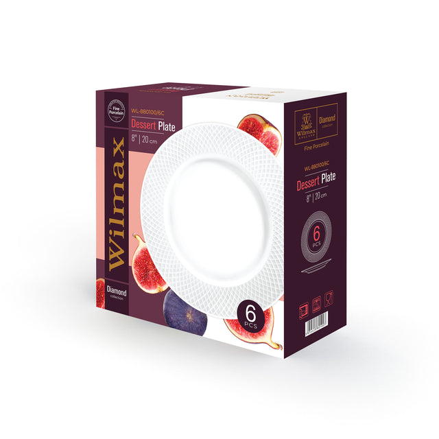 Wilmax Flat Rim Dessert Round Plate 20cm – Pack of 6 by Wilmax