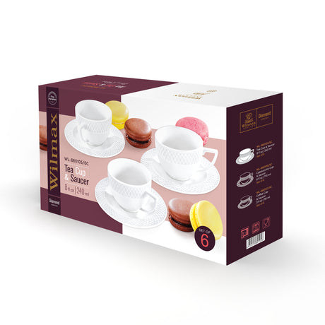 Wilmax Tea Cup & Saucer 240ml – Pack of 6 by Wilmax