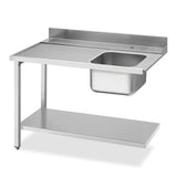 Smeg Professional Dishwash Tabling - Left Side 1200mm Entry Table With Sink, 100mm Splashback And Lower Shelf - JD Catering Equipments Ltd