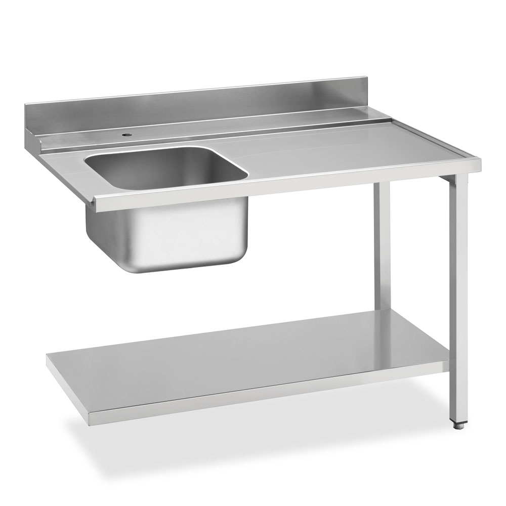 Smeg Professional Dishwash Tabling - Right Side 1200mm Entry Table With Sink, 100mm Splashback And Lower Shelf