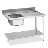 Smeg Professional Dishwash Tabling - Right Side 1200mm Entry Table With Sink, 100mm Splashback And Lower Shelf - JD Catering Equipments Ltd