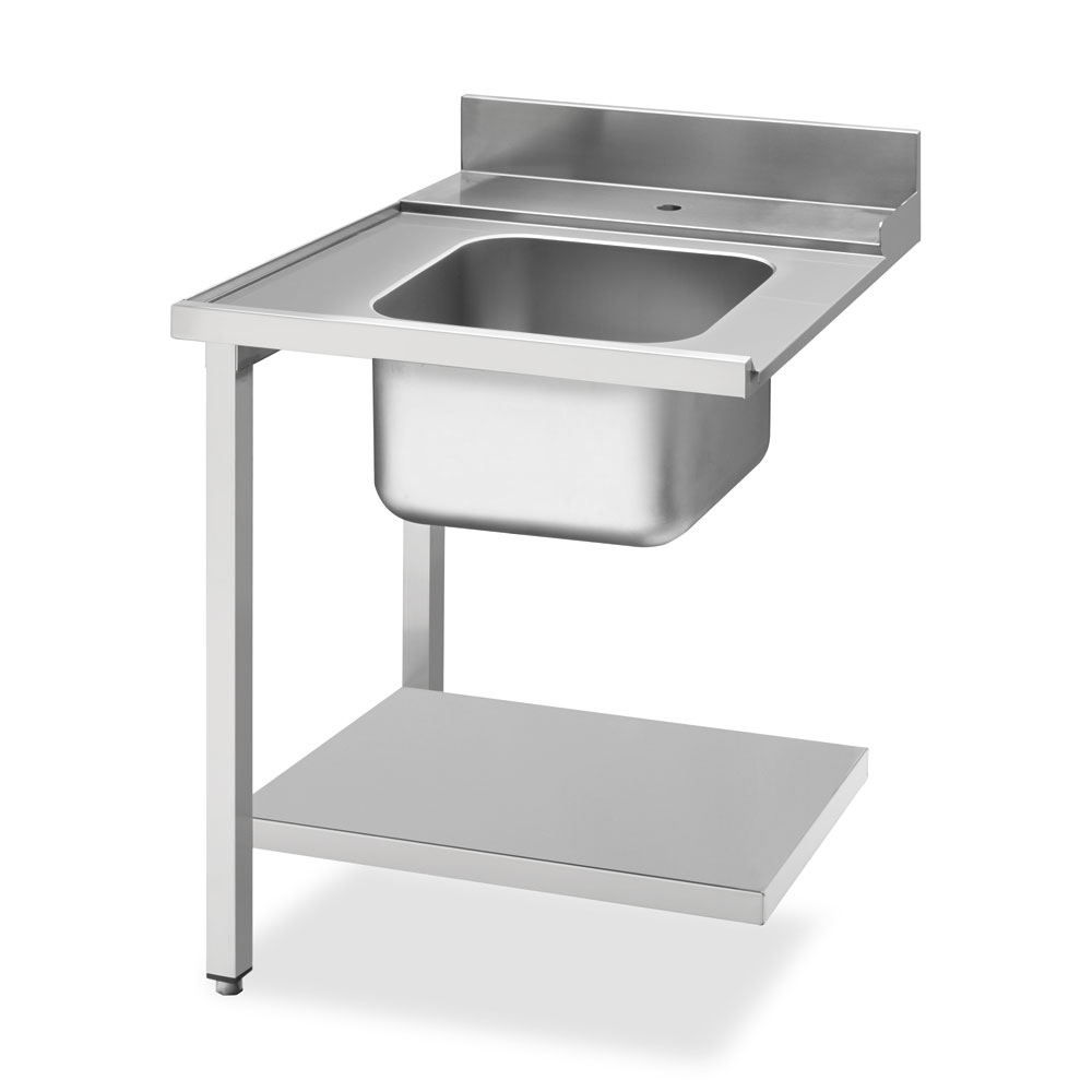 Smeg Professional Dishwash Tabling - Left Side 700mm Entry Table With Sink, 100mm Splashback And Lower Shelf