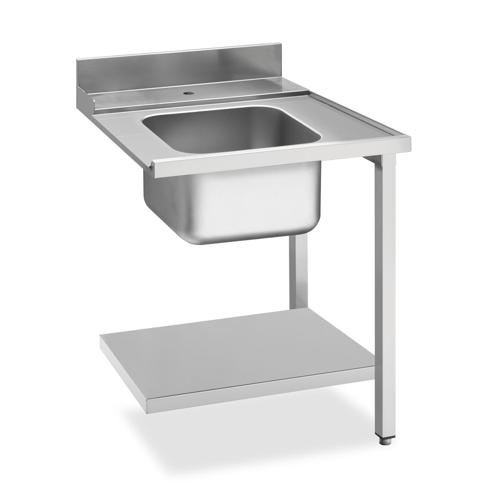 Smeg Professional Dishwash Tabling - Right Side 700mm Entry Table With Sink, 100mm Splashback And Lower Shelf