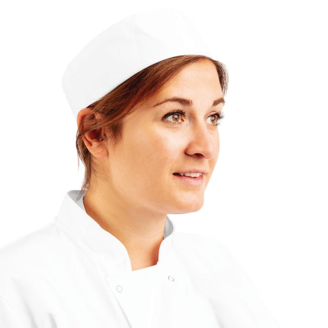 Whites Chefs Unisex Skull Cap Polycotton White - L | A203-L