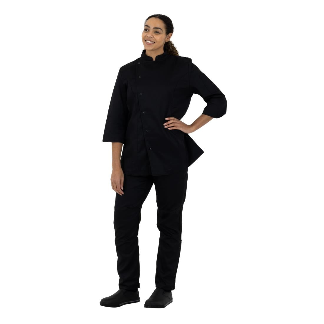 SA848 Whites Vegas Chefs Jacket Short Sleeve Black Polycotton - Size L - A439-L (Pack 5)