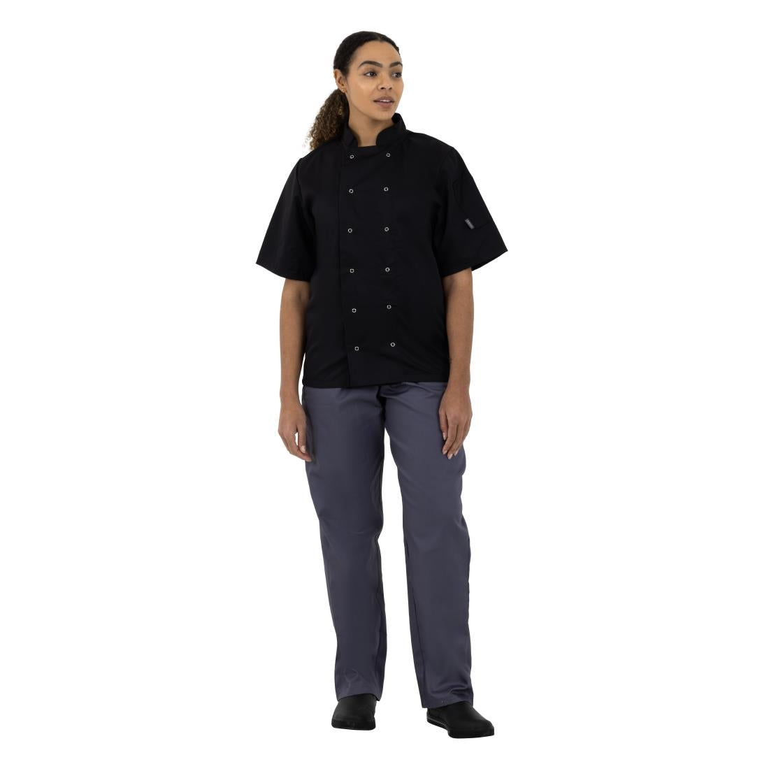 SA848 Whites Vegas Chefs Jacket Short Sleeve Black Polycotton - Size L - A439-L (Pack 5)