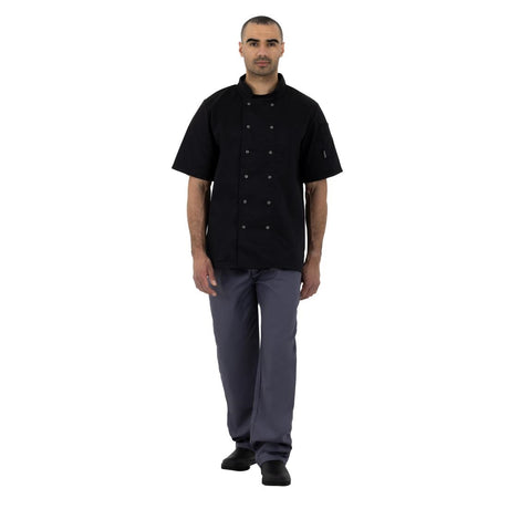 SA848 Whites Vegas Chefs Jacket Short Sleeve Black Polycotton - Size L - A439-L (Pack 5)