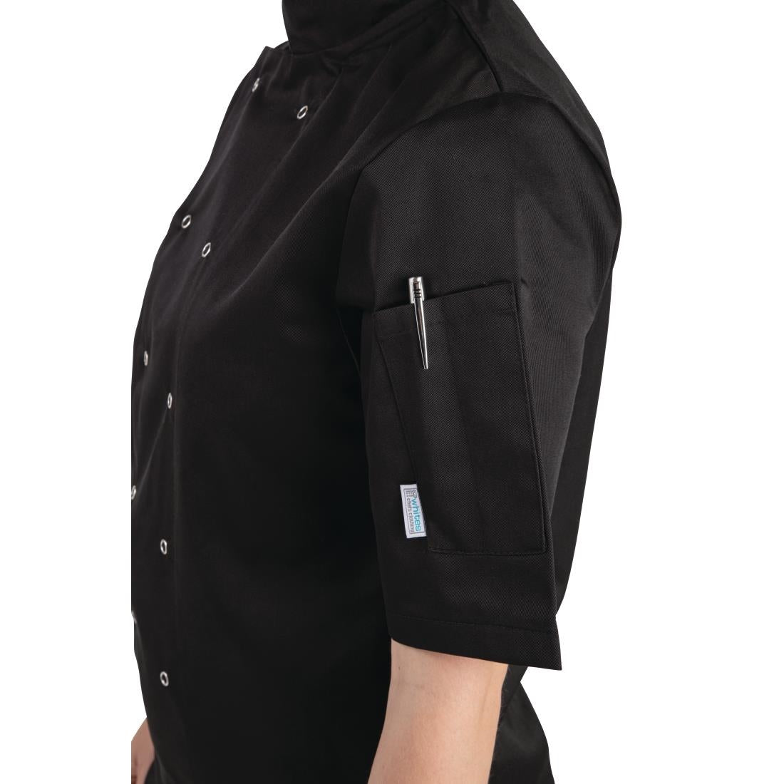 SA849 Whites Vegas Chefs Jacket Short Sleeve Black Polycotton - Size M - A439-M (Pack 5)