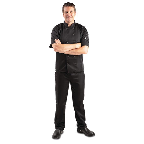 SA850 Whites Vegas Chefs Jacket Short Sleeve Black Polycotton - Size S - A439-S (Pack 5)