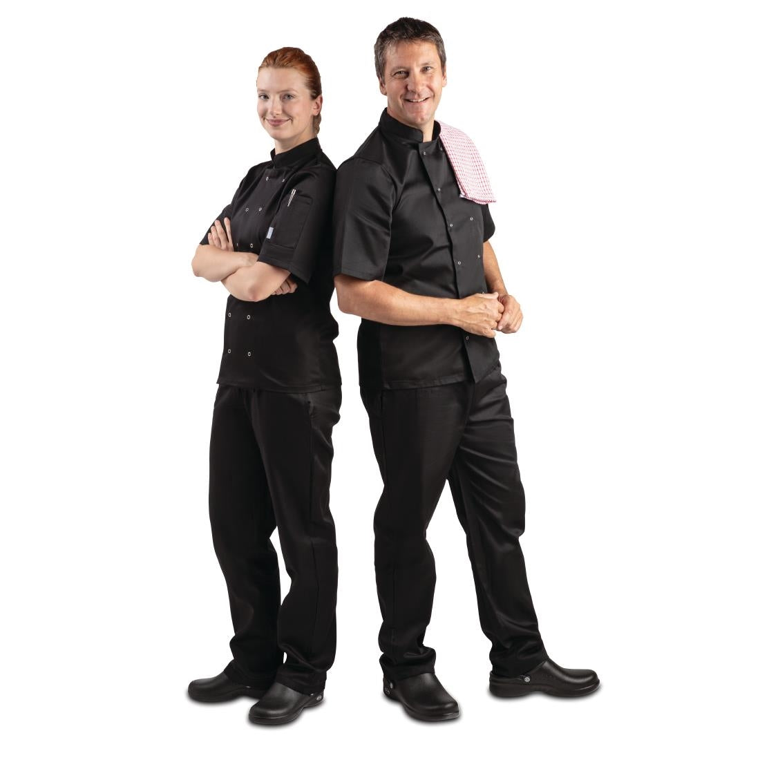 SA849 Whites Vegas Chefs Jacket Short Sleeve Black Polycotton - Size M - A439-M (Pack 5)