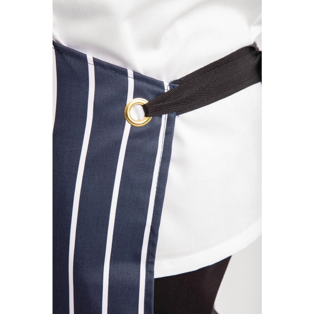 A535 Whites Butchers Apron   Navy Stripe with Pocket