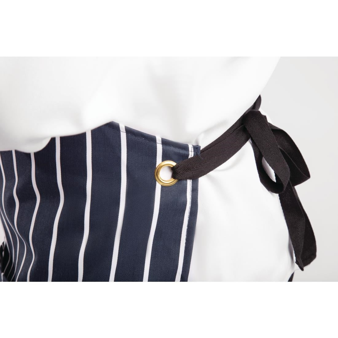 A535 Whites Butchers Apron   Navy Stripe with Pocket