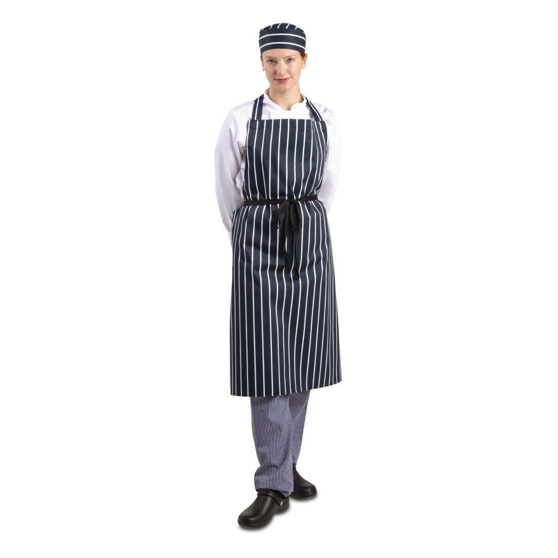 A662 Whites Butchers Apron   Navy Stripe Extra Large