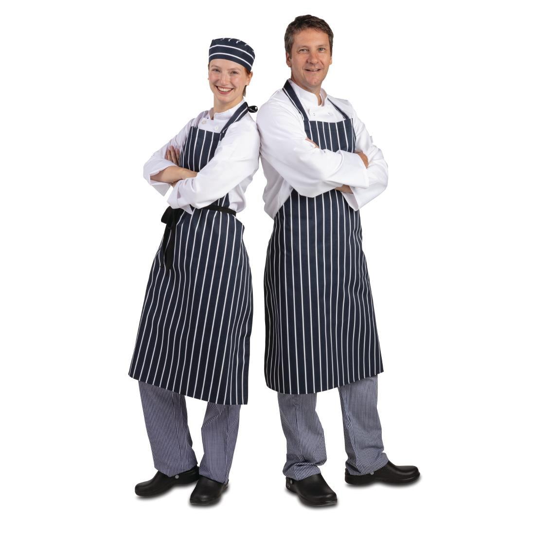 A662 Whites Butchers Apron   Navy Stripe Extra Large