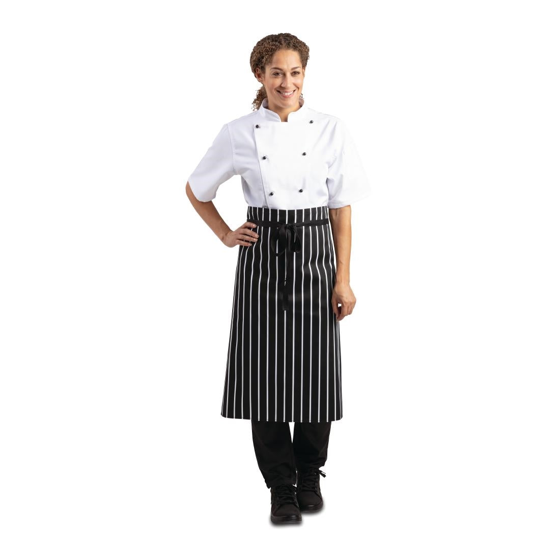 A938 Whites Butchers  Waist Apron Black and White Stripe