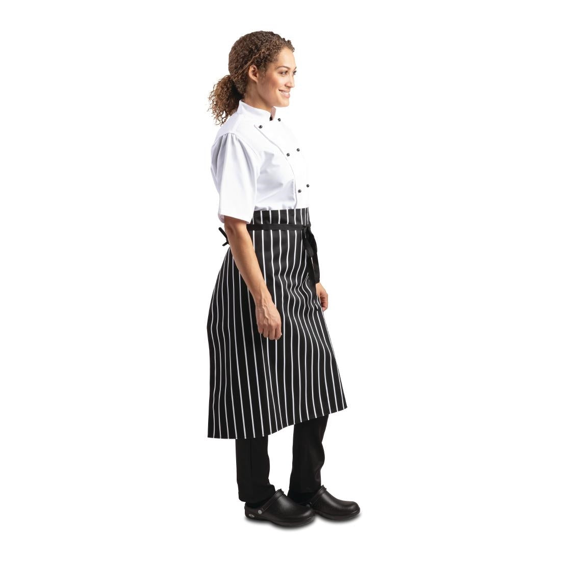 A938 Whites Butchers  Waist Apron Black and White Stripe