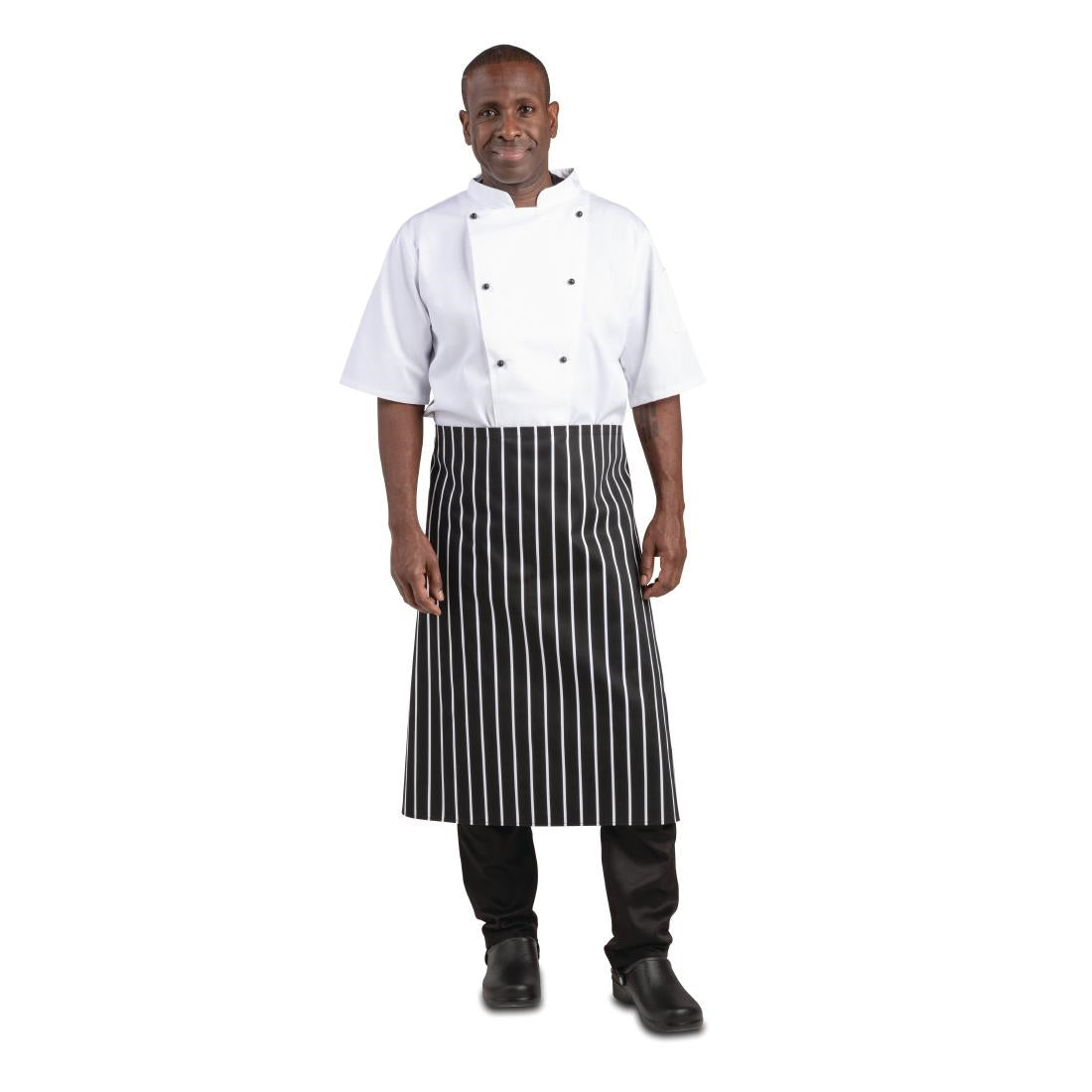 A938 Whites Butchers  Waist Apron Black and White Stripe