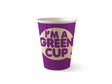 Double Wall BioCup - "I'm A Green Cup" - Panelled- 390ml / 12oz (90mm) - 1000/ctn - "I'm a Green Cup" aqueous purple - BioPak commercial catering consumable
