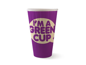Double Wall BioCup - "I'm A Green Cup" - Panelled - 510ml / 16oz (90mm) - 600/ctn - "I'm a Green Cup" aqueous purple - BioPak commercial catering consumable