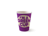 Double Wall BioCup - "I'm A Green Cup" - Panelled- 280ml / 8oz (80mm) - 1000/ctn - "I'm a Green Cup" aqueous purple - BioPak commercial catering consumable