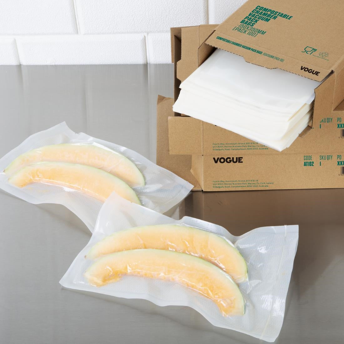 AT105 Vogue Compostable Embossed Vacuum Sealer Bags 200x300mm (Pack of 50)