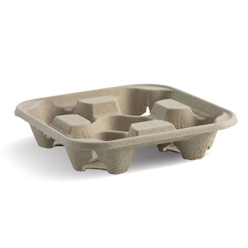 4 Cup BioCup Carrier - 300/ctn - natural - BioPak commercial catering consumable