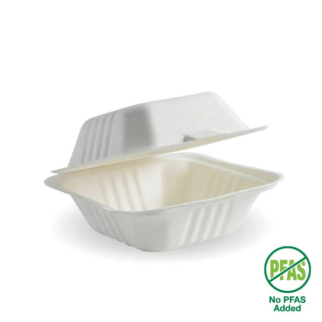 BioCane Burger Clamshell - White - 6" - 400/ctn - - BioPak commercial catering consumable