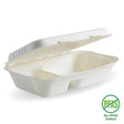 BioCane Clamshell 2-Compartment - White - No-Added PFAS - 23x15x8cm / 9x6x3" - 250/carton - - BioPak commercial catering consumable