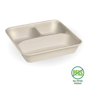 BioCane Takeaway Base 3-Compartment - Natural - Large - No-Added PFAS - 300/ctn - - BioPak commercial catering consumable
