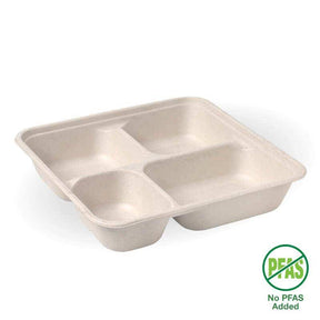 BioCane Takeaway Base 4-Compartment - Natural - Large - No-Added PFAS - 300/ctn - - BioPak commercial catering consumable