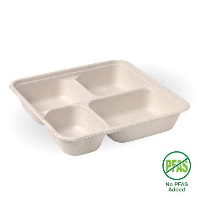 BioCane Takeaway Base 4-Compartment - Natural - Large - No-Added PFAS - 300/ctn - - BioPak commercial catering consumable