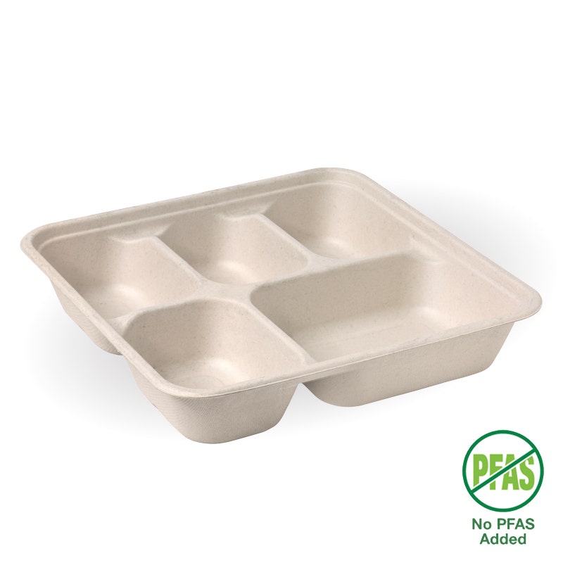 BioCane Takeaway Base 5-Compartment - Natural - Large - No-Added PFAS - 300/ctn - - BioPak commercial catering consumable