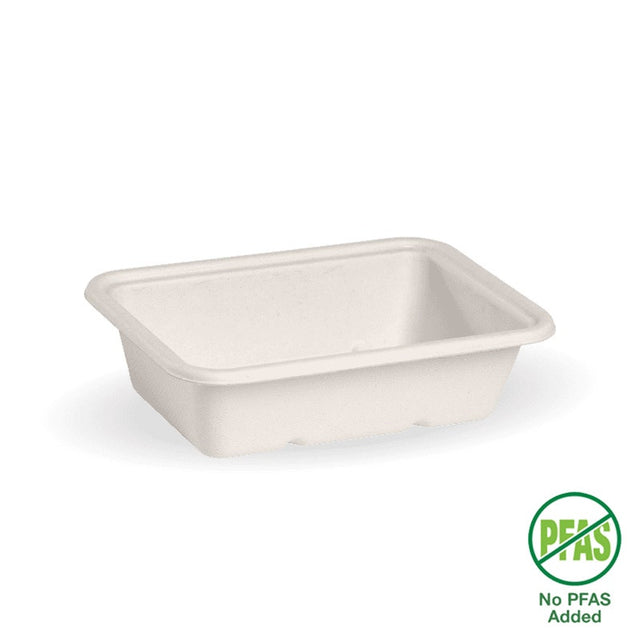 Rectangle BioCane Takeaway Base - White - No-Added PFAS - 600ml - 500/ctn - - BioPak commercial catering consumable