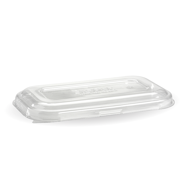 Rectangle PET Takeaway Lid - 750&1,000ml - 500/ctn - clear - BioPak commercial catering consumable