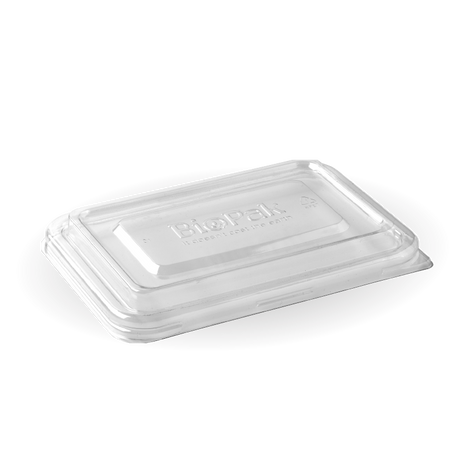 Rectangle RPET Takeaway Lid - 500&600ml - 500/ctn - clear - BioPak commercial catering consumable