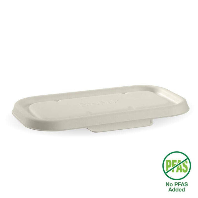 Rectangle BioCane Takeaway Lid - White - No-Added PFAS - 750&1,000ml - 500/ctn - white - BioPak commercial catering consumable