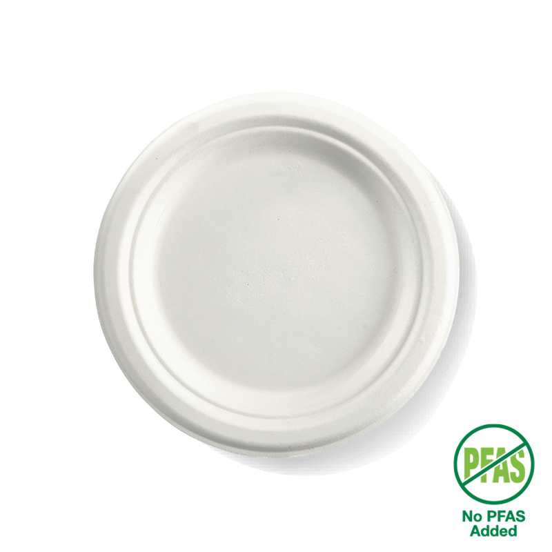 Round BioCane Plate - White - No-Added PFAS - 18cm / 7" - 1000/ctn - white - BioPak commercial catering consumable
