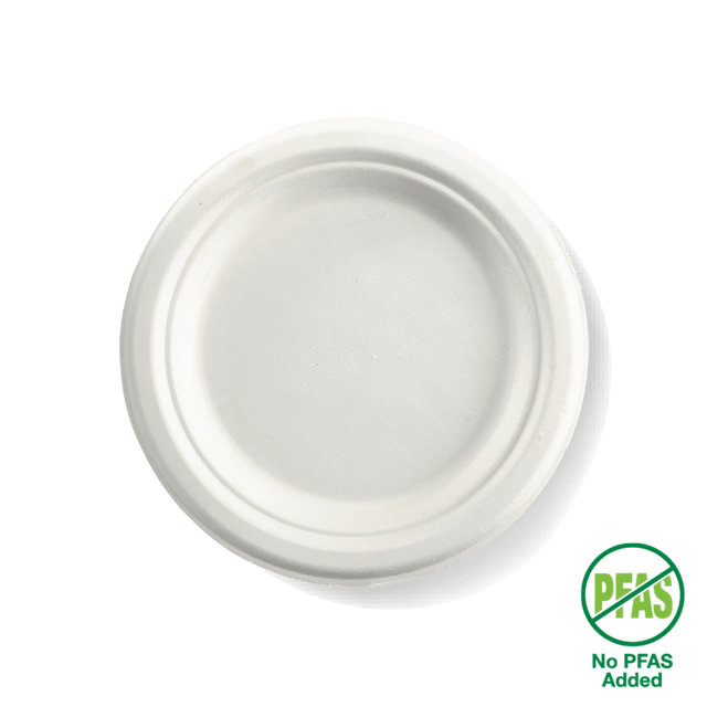Round BioCane Plate - White - No-Added PFAS - 18cm / 7" - 1000/ctn - white - BioPak commercial catering consumable