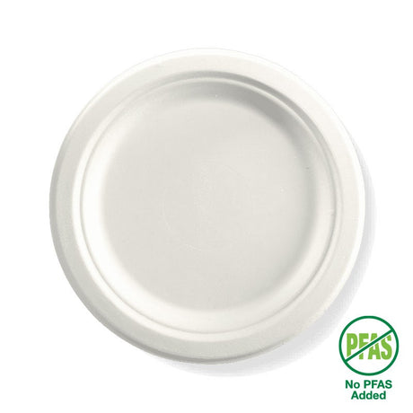 Round BioCane Plate - White - No-Added PFAS - 23cm / 9" - 500/ctn - white - BioPak commercial catering consumable