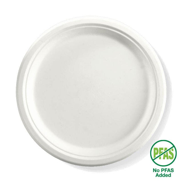 Round BioCane Plate - White - No-Added PFAS - 25cm / 10" - 500/ctn - white - BioPak commercial catering consumable