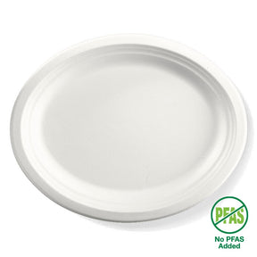 Oval BioCane Plate - White - 32x25cm / 12.5x10" - 500/ctn - - BioPak commercial catering consumable