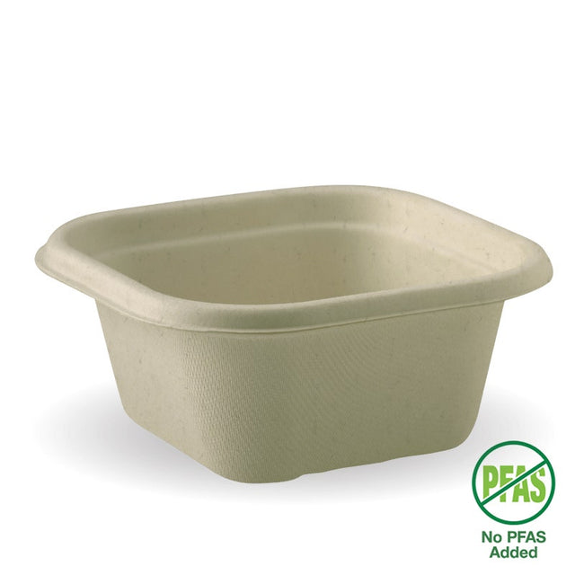 Square BioCane Takeaway Base - Natural - No-Added PFAS - 480ml - 600/ctn - - BioPak commercial catering consumable