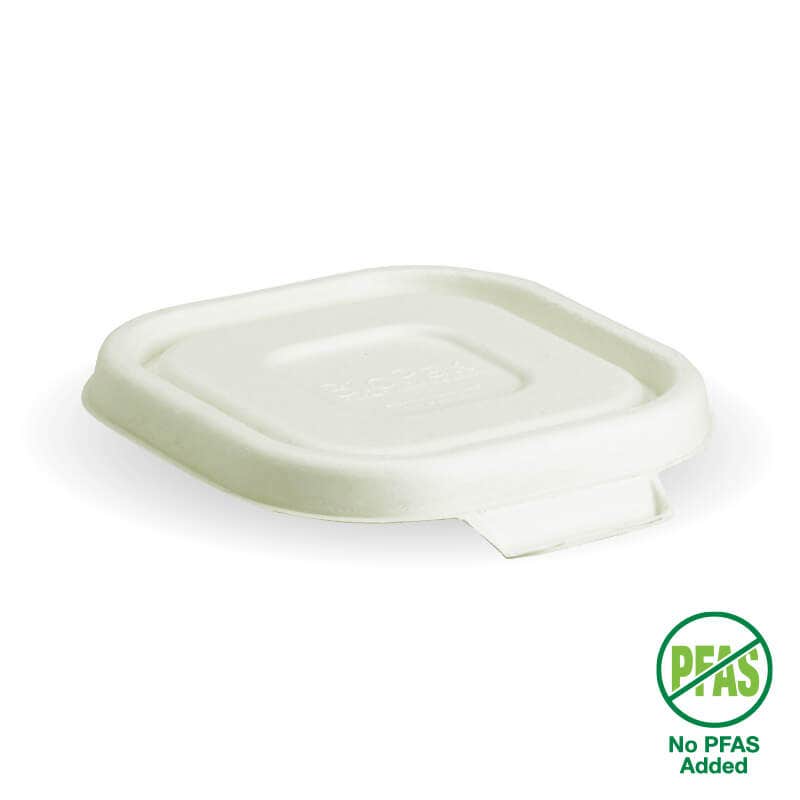 Square BioCane Takeaway Lid - White - No-Added PFAS - 280-630ml - 600/ctn - white - BioPak commercial catering consumable