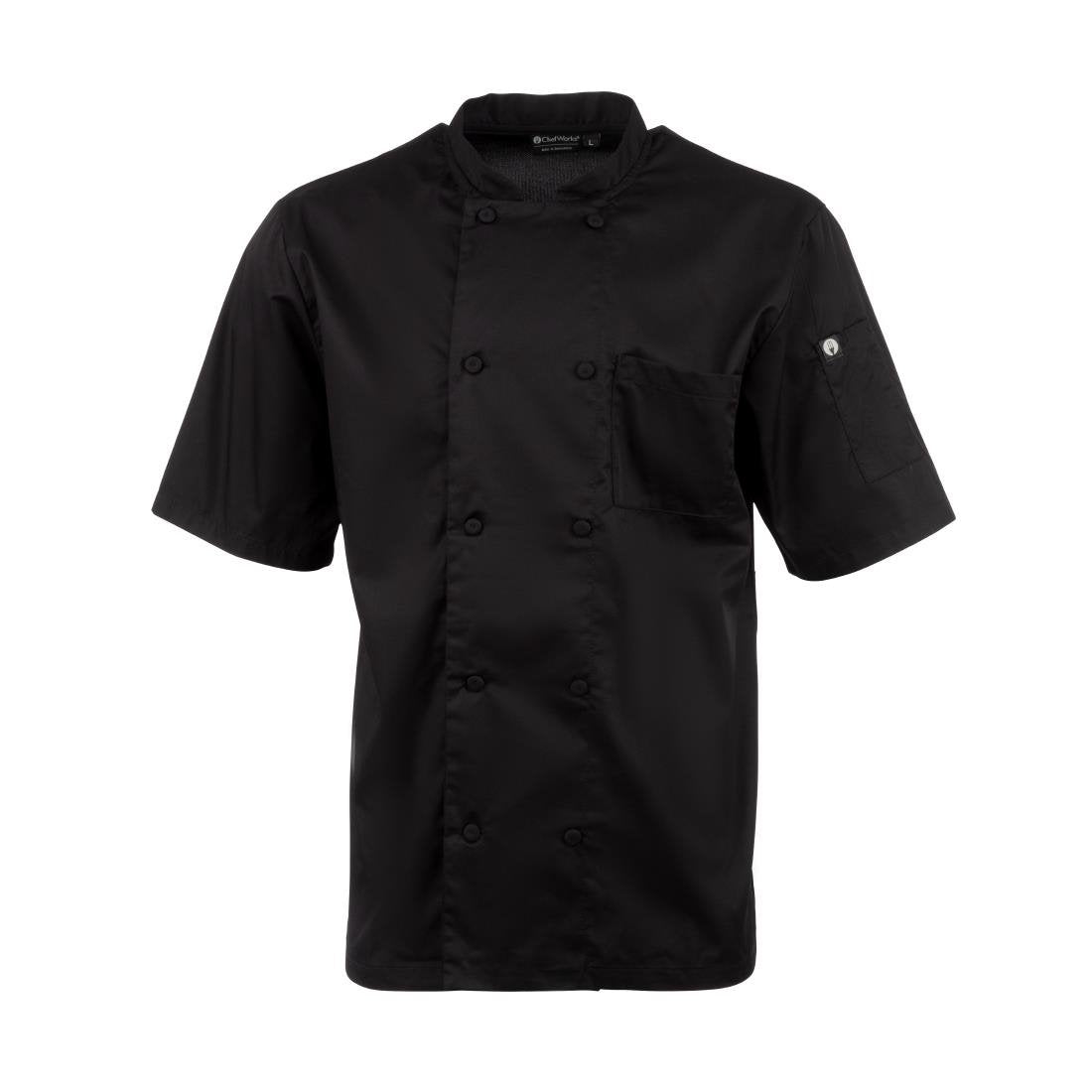 B054-L Chefs Works Montreal Cool Vent Unisex Short Sleeve Chefs Jacket Black L
