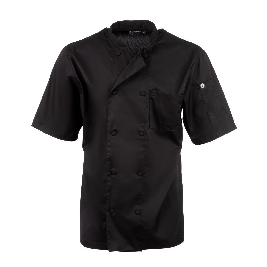 B054-M Chefs Works Montreal Cool Vent Unisex Short Sleeve Chefs Jacket Black M