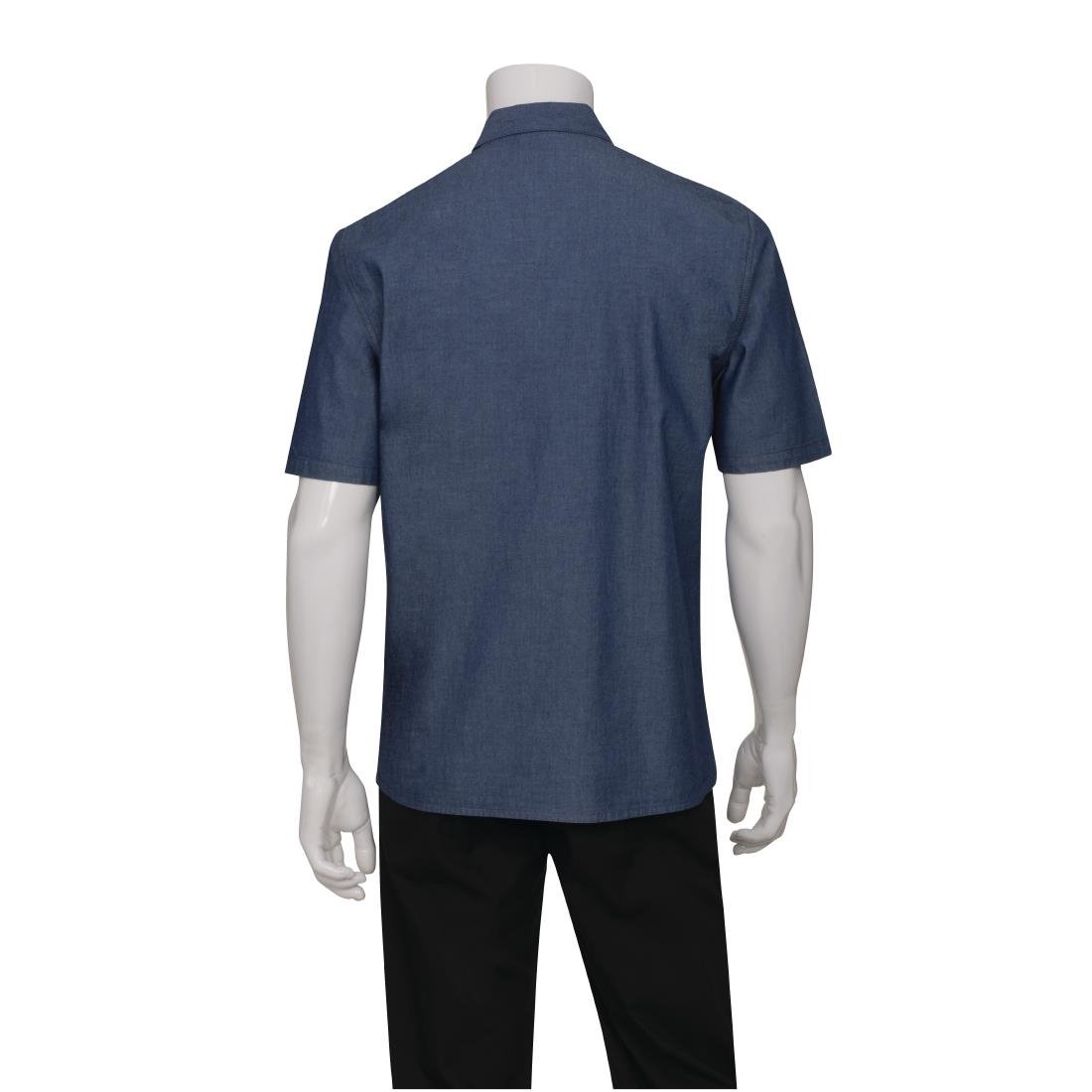 B074-S Chef Works Detroit Unisex Denim Shirt Short Sleeve Blue S