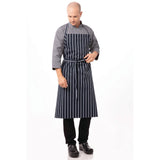 B249 Chef Works Premium Woven Bib Apron Navy and White Stripe