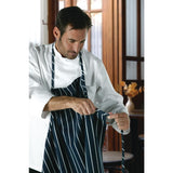 B249 Chef Works Premium Woven Bib Apron Navy and White Stripe