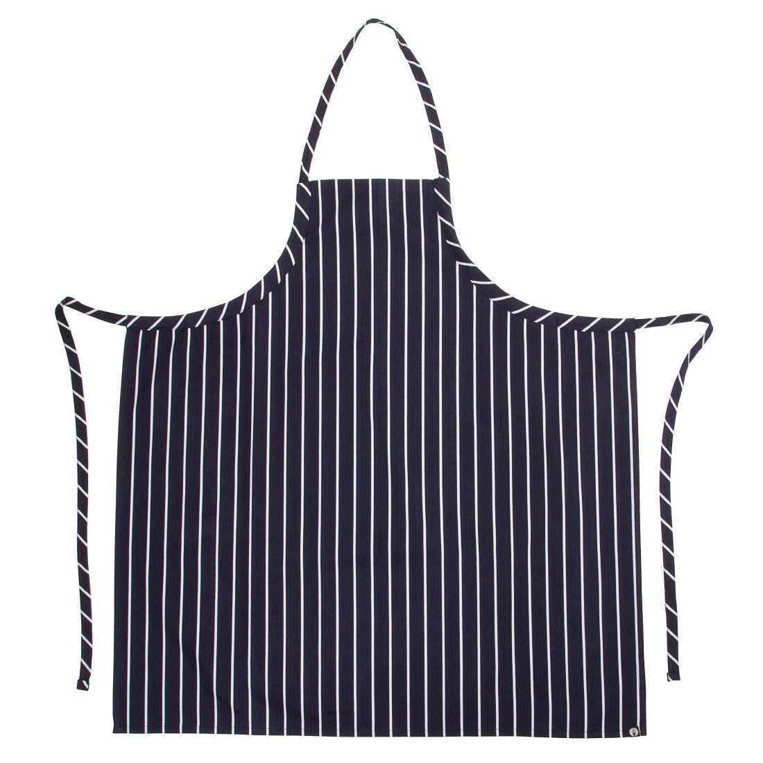 B249 Chef Works Premium Woven Bib Apron Navy and White Stripe