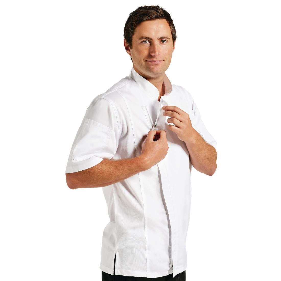 B471-XS Chef Works Springfield Zipper Mens Chefs Jacket White XS